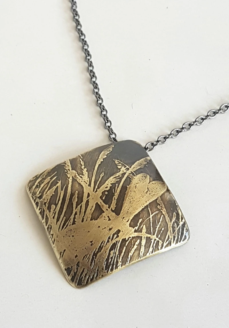 Out of Line Brass Square Pendant or Brooch