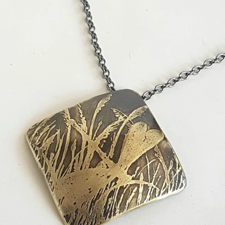 Out of Line Brass Square Pendant or Brooch