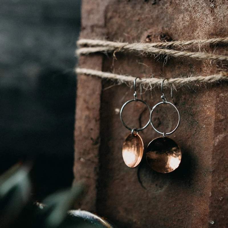 Copper and Sterling Silver Circle & Disc Drop Earr