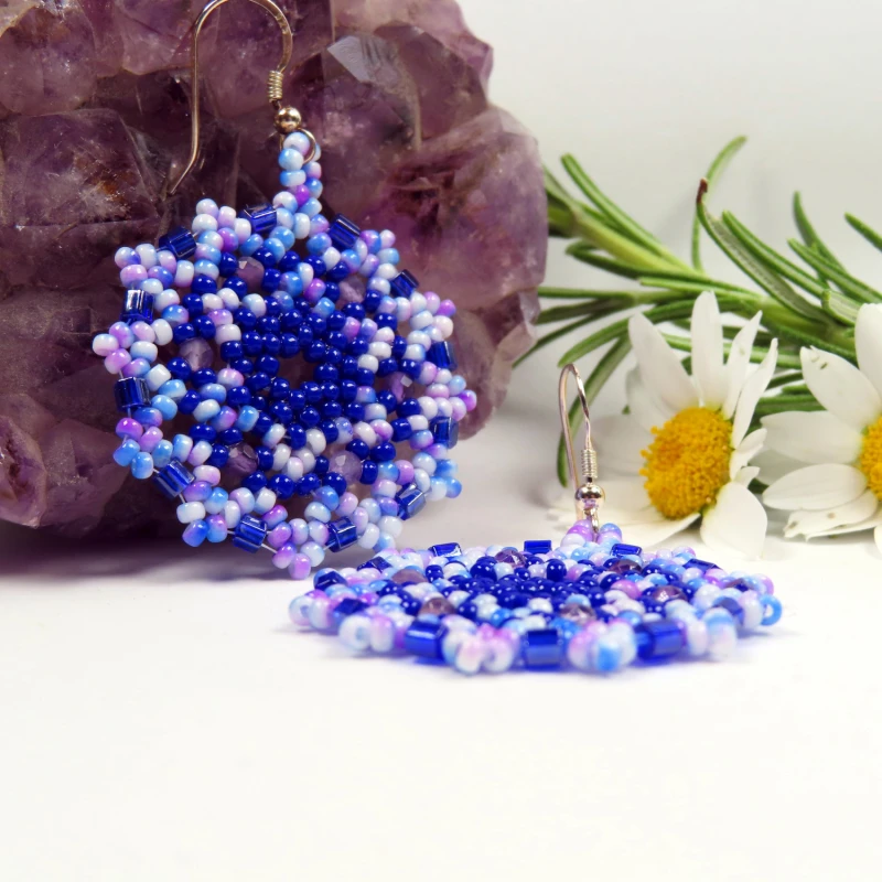 Micro Faceted Amethyst and Seed Bead Drop Earrings