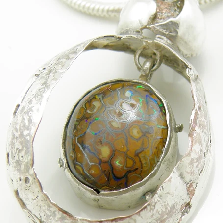 Mokume-Gane Nut Opal Pendant