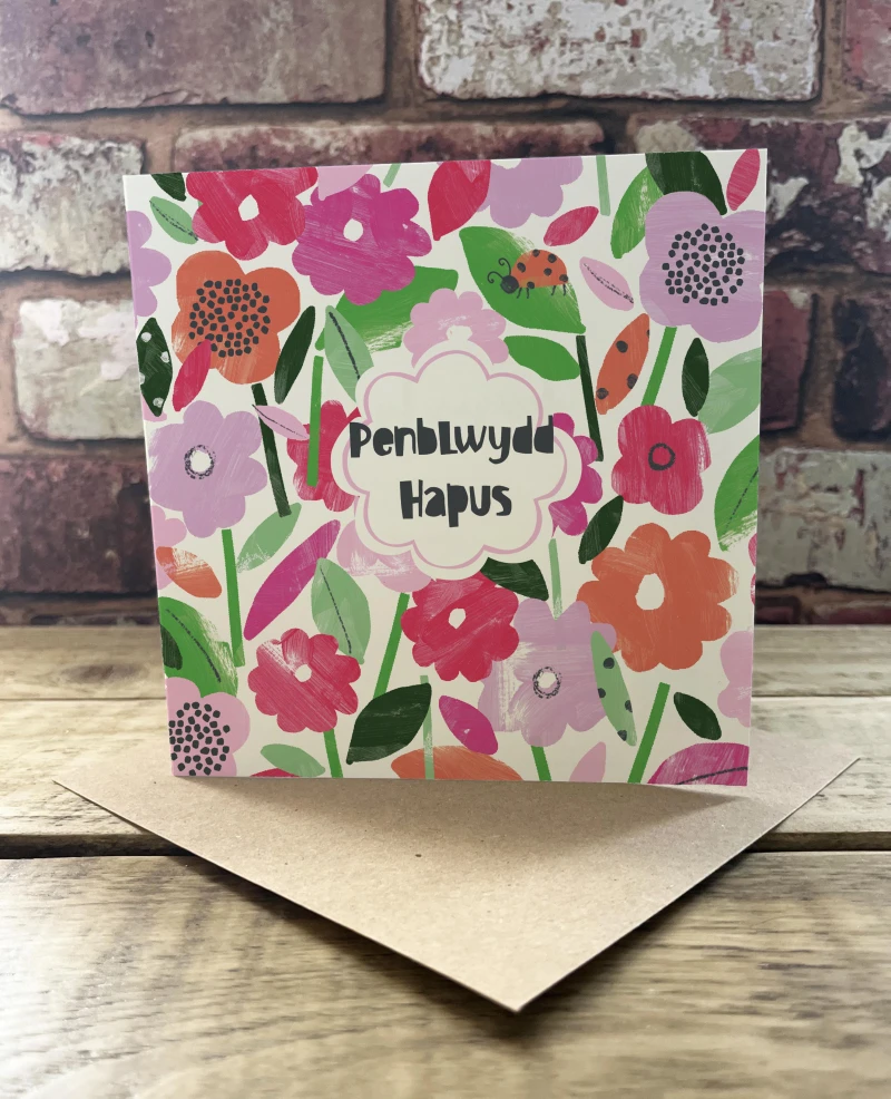 Penblwydd Hapus Card Flowers