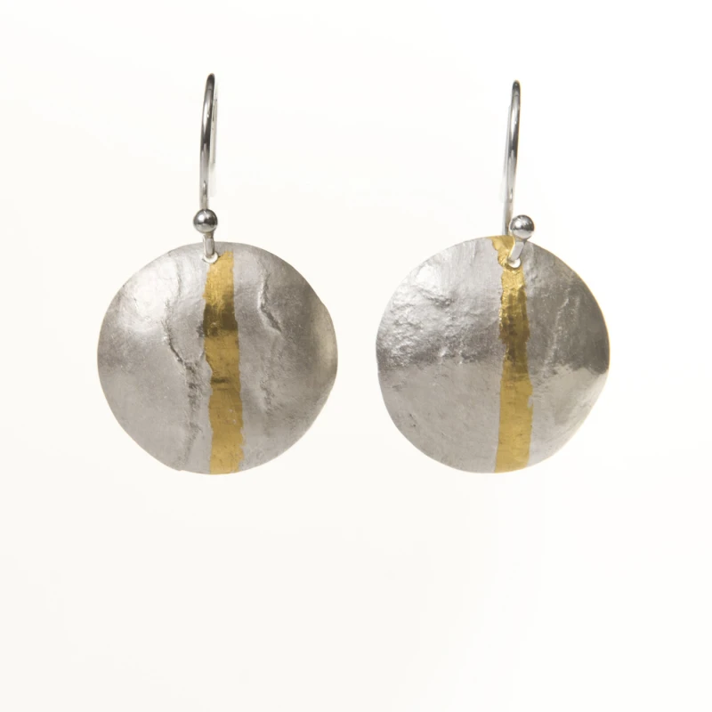 Gold stripe recycled silver textured drop earrings