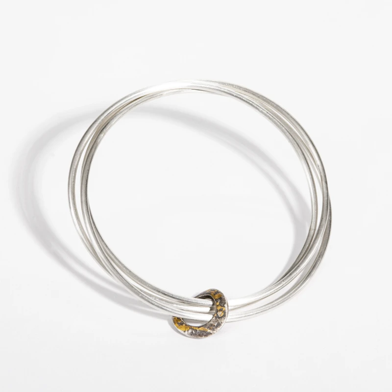 Oxidised 24-carat gold hoop, three recycled sterling silver