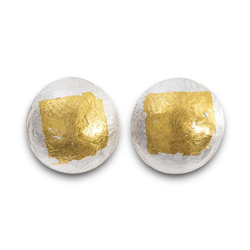 Small recycled silver textured studs, decorated with 24-carat gold